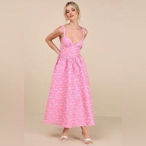 Lulus Rudra Pink Floral Jacquard A-Line Backless Mini Dress S NWT